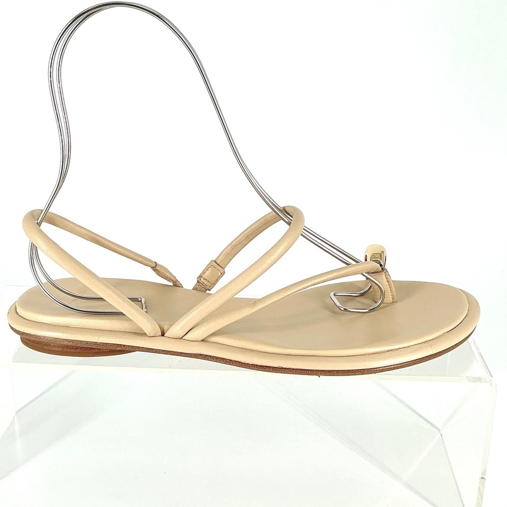 Vince Size 8.5 Beige Leather Strappy Toe Ring Flat Sandals Gold NEW Lucila $275